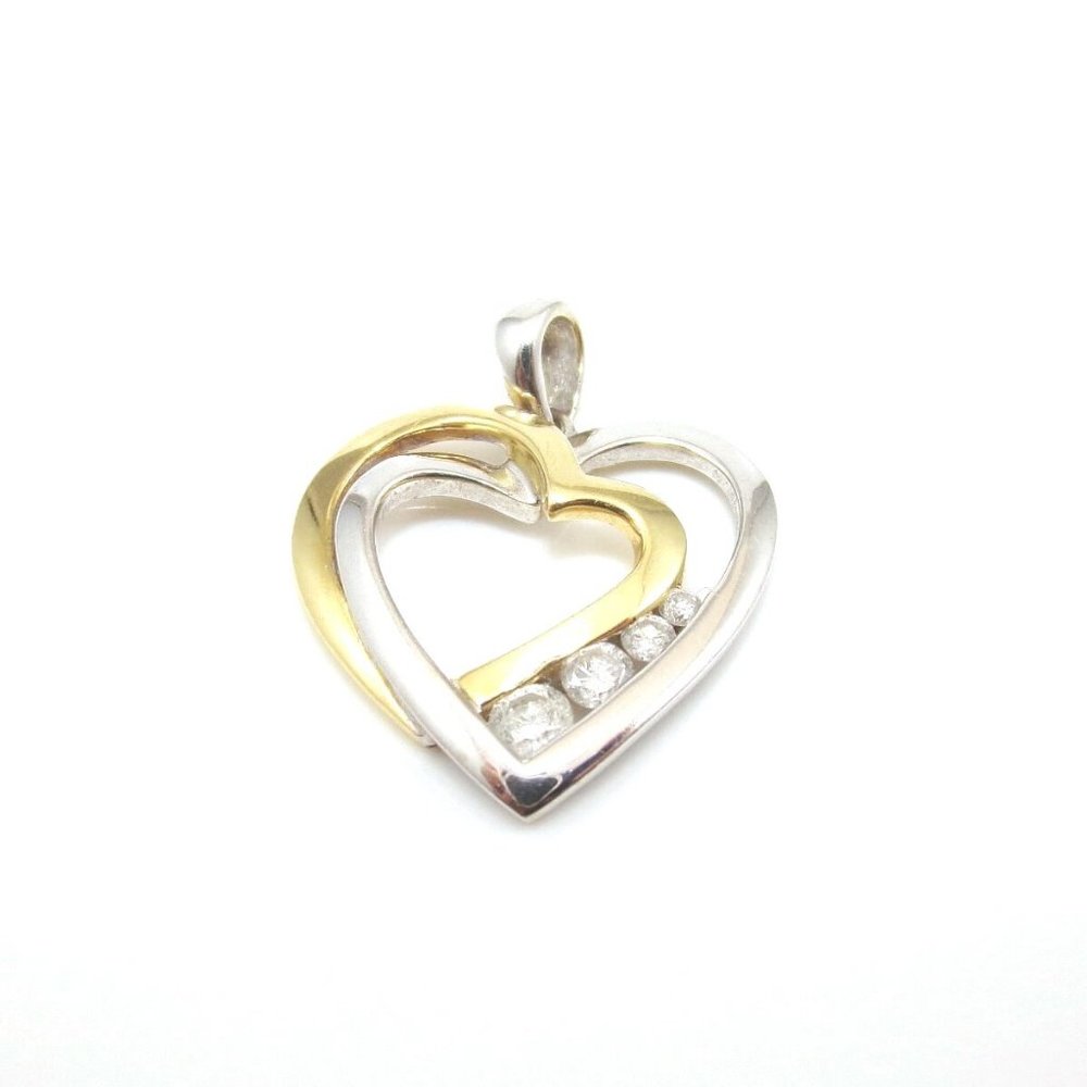 14K Yellow Gold White Gold Double Heart Diamond Pendant